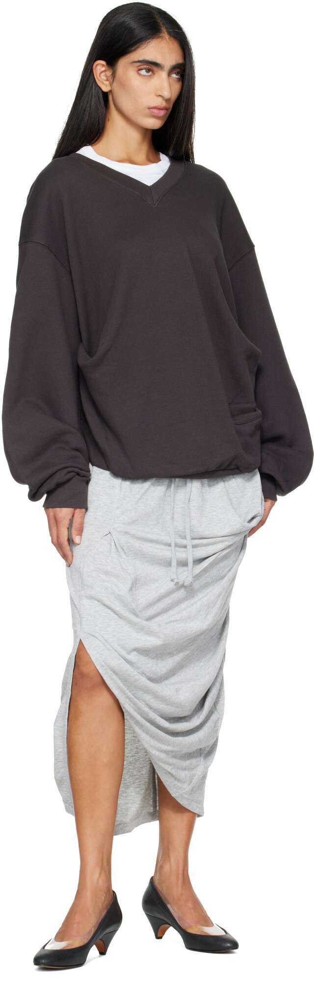 OPEN YY Gray Slouchy V-Neck Sweatshirt