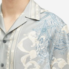 Versace Men's Baroque Silk Vacation Shirt in Cocrete Dusty Blue Bone