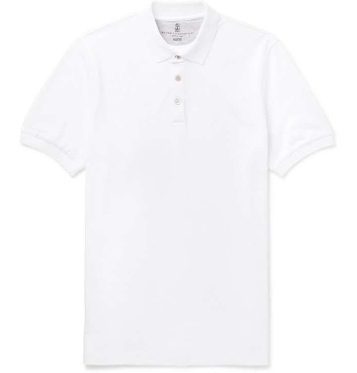 Photo: Brunello Cucinelli - Slim-Fit Linen-Trimmed Cotton-Piqué Polo Shirt - Men - White