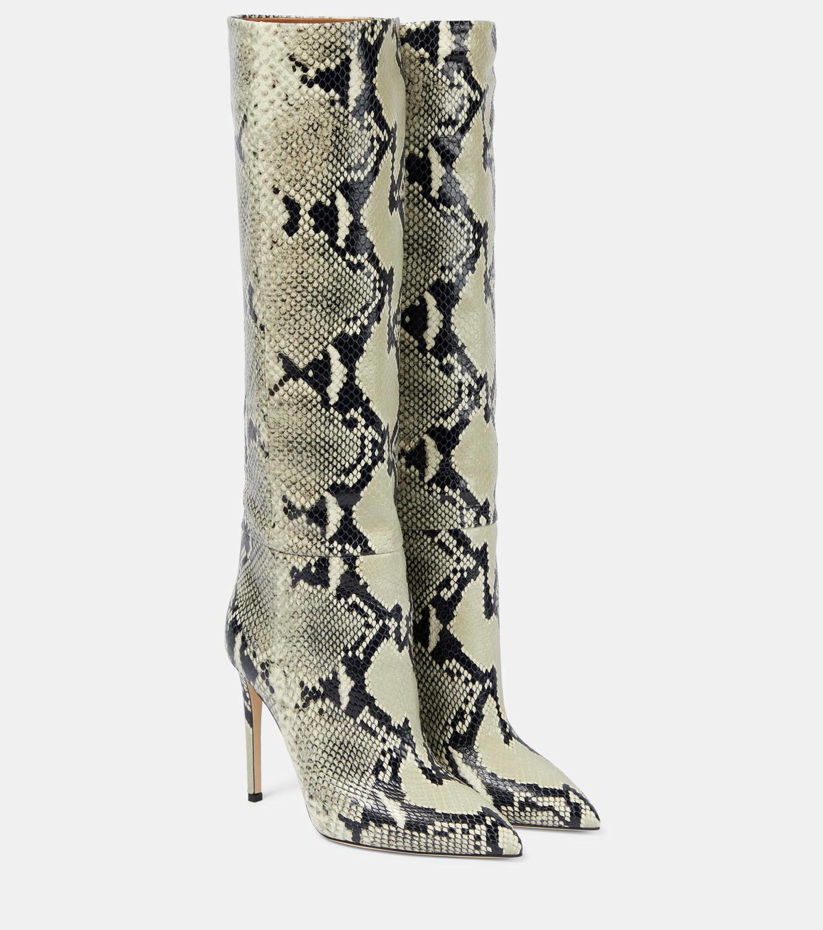 Paris Texas Stiletto snake-print leather knee-high boots