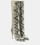 Paris Texas Stiletto snake-print leather knee-high boots