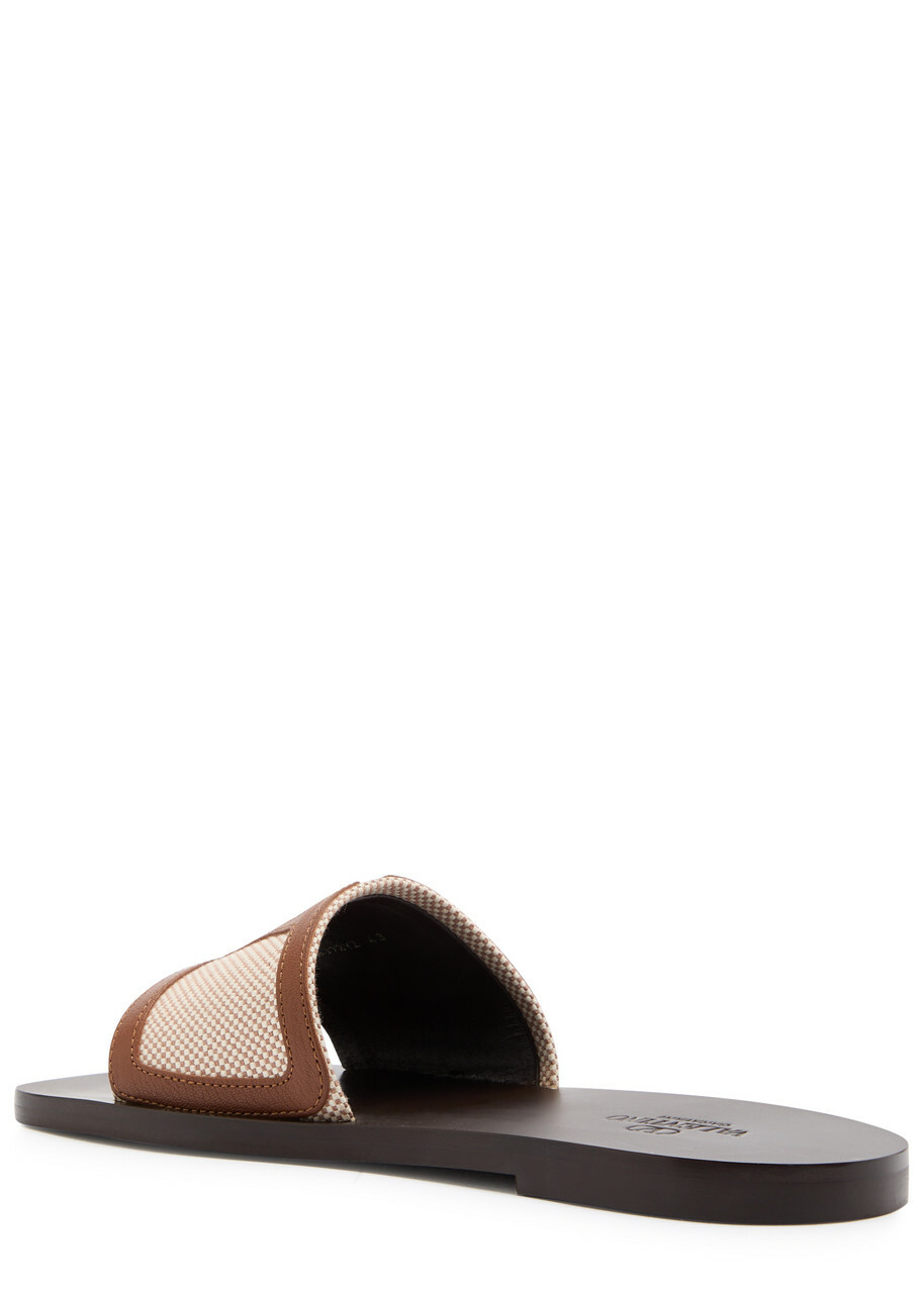 Valentino Garavani Viva Vlogo Leather Sliders Brown