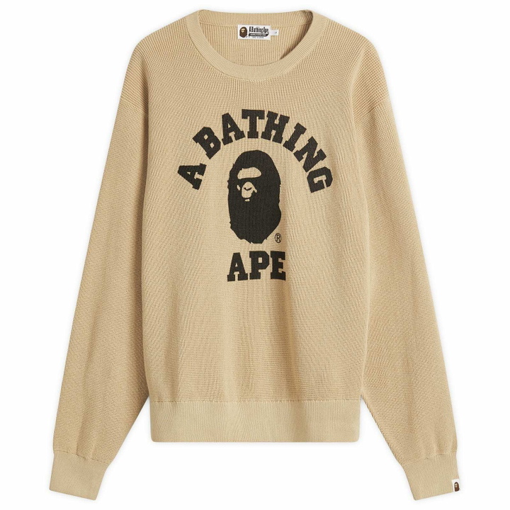 Photo: A Bathing Ape Men's College Waffle Crewneck Sweater in Beige
