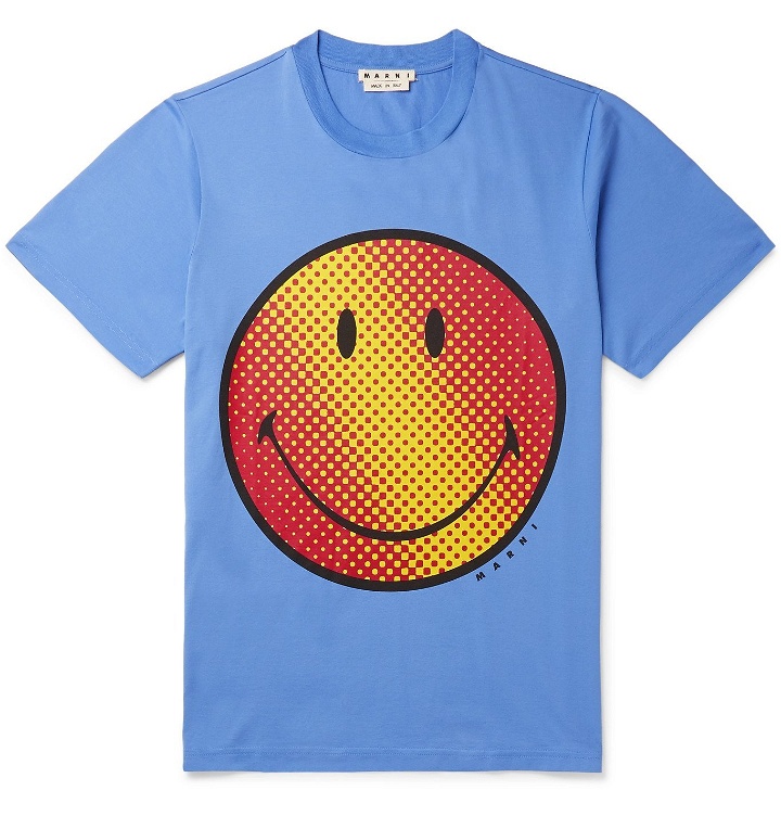 Photo: Marni - Smiley Printed Cotton-Jersey T-Shirt - Blue