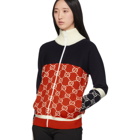 Gucci Navy and Red GG Zip-Up Sweater