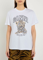 Ganni Printed Cotton T-shirt Leopard