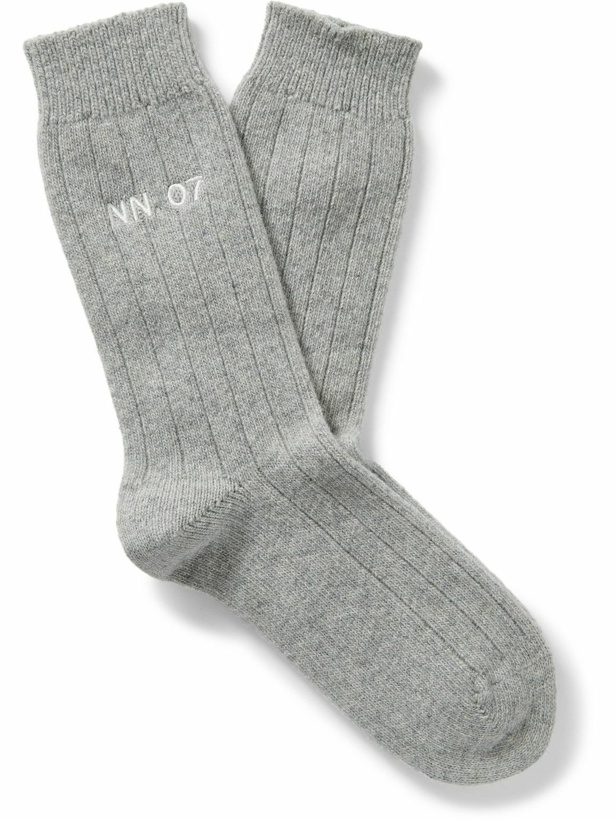 Photo: NN07 - One 9055 Logo-Embroidered Ribbed Wool-Blend Socks