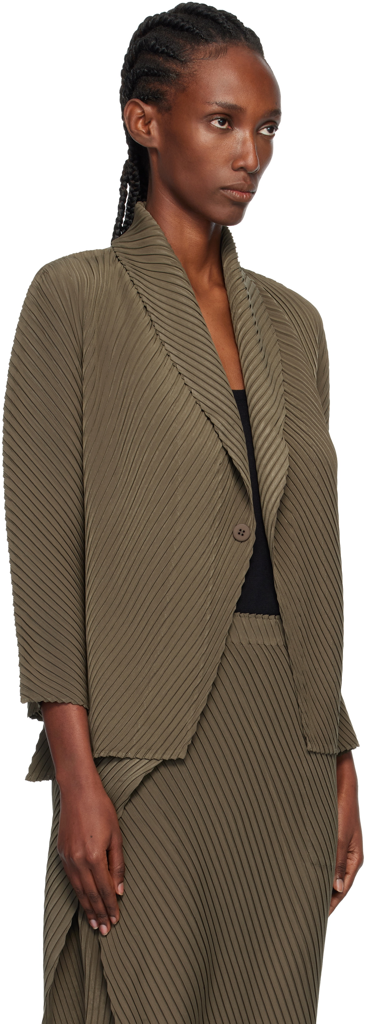 ISSEY MIYAKE Khaki Soft Fold Pleats Blazer