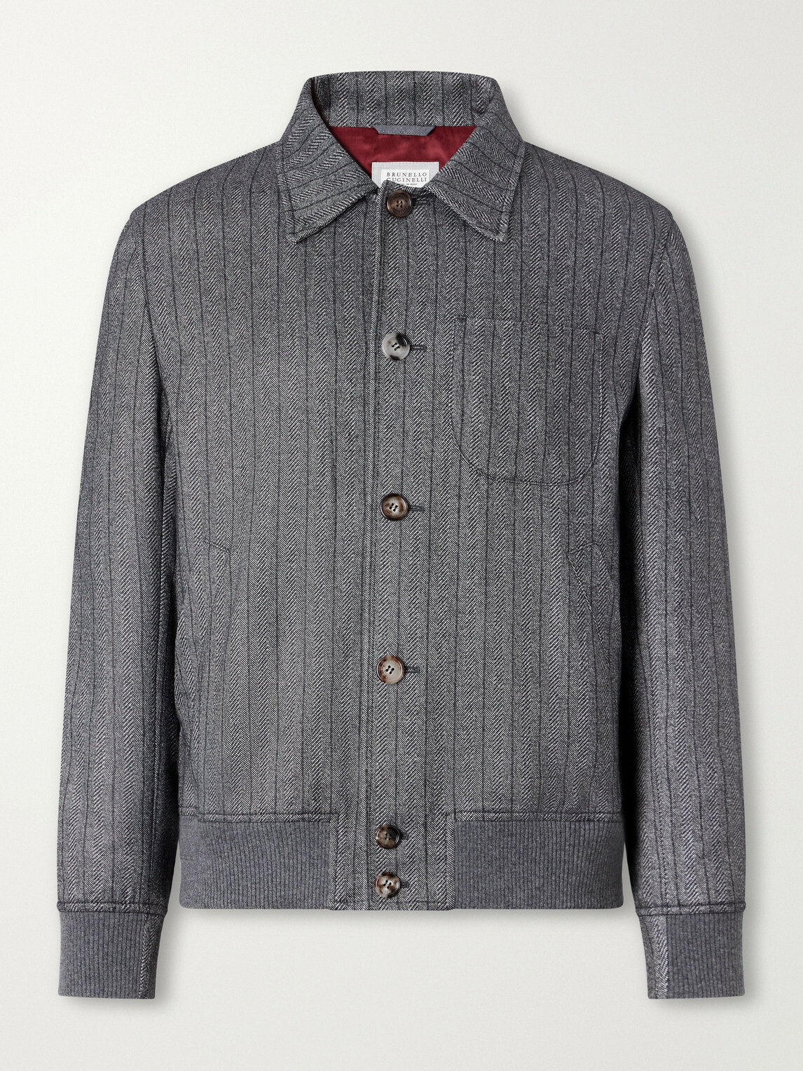 Brunello Cucinelli - Pinstriped Herringbone Cashmere and Silk-Blend Woven Blouson Jacket - Gray