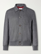 Brunello Cucinelli - Pinstriped Herringbone Cashmere and Silk-Blend Woven Blouson Jacket - Gray