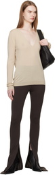 Rick Owens Khaki Temple V Neck Pull Sweater