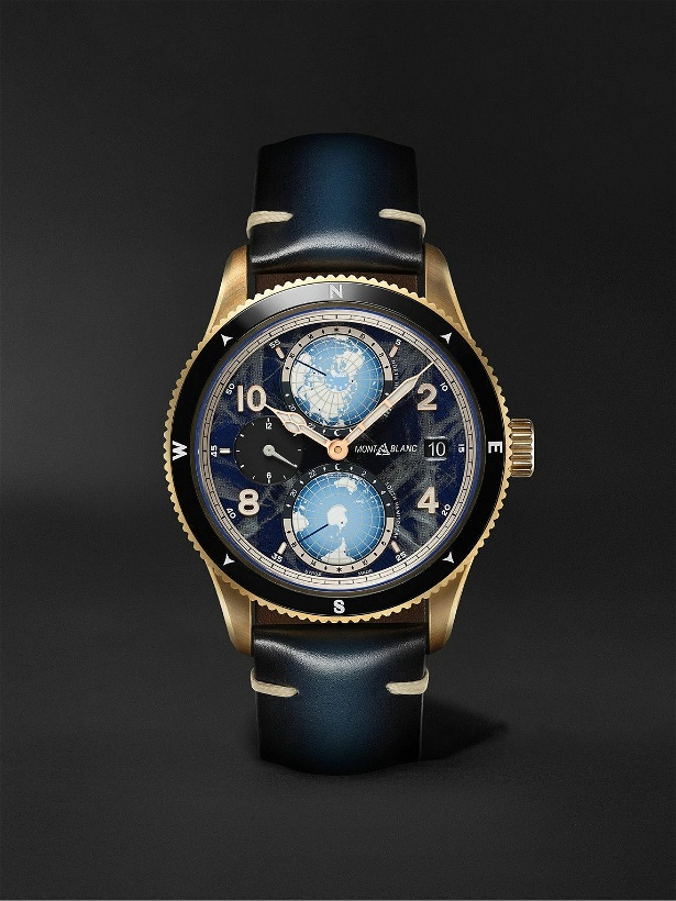 Photo: Montblanc - 1858 Geosphere 0 Oxygen Limited Edition Automatic GMT 42mm Titanium, Ceramic and Leather Watch, Ref. No. 129415