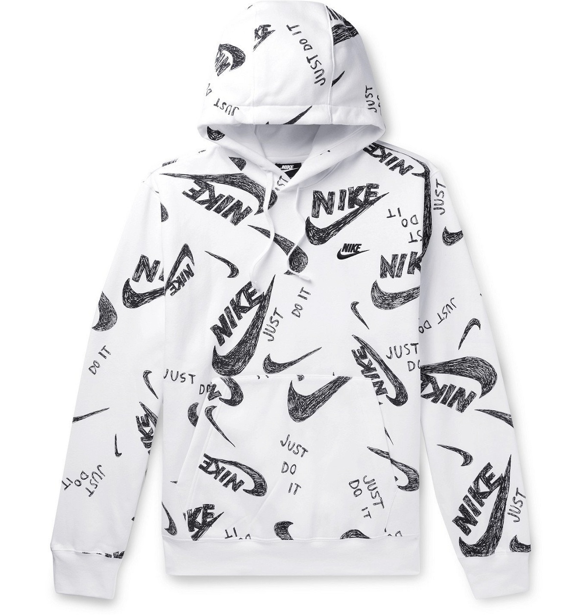 - Logo-Print Jersey Hoodie - White Nike