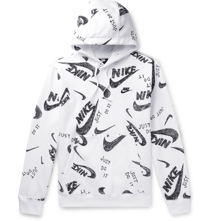 Photo: Nike - Logo-Print Fleece-Back Cotton-Blend Jersey Hoodie - White