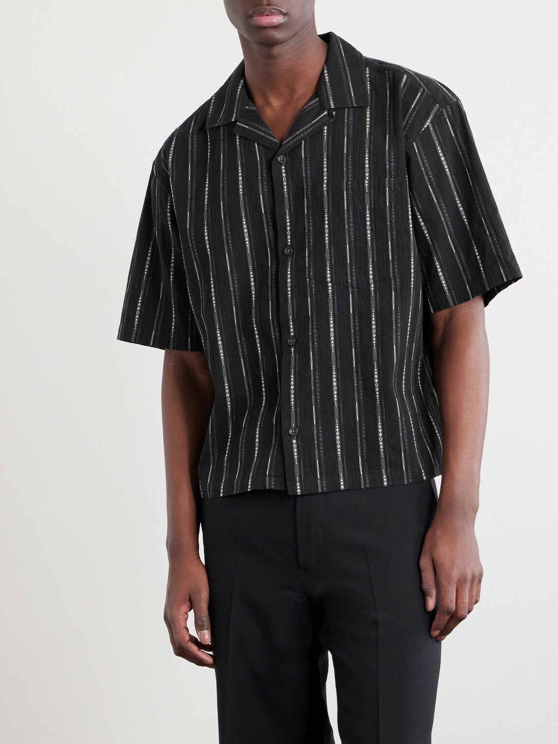 Aimé Leon Dore - Camp-Collar Striped Cotton-Blend Jacquard Shirt - Black
