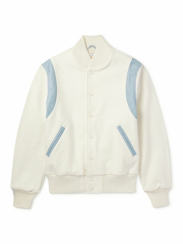 Photo: Golden Bear - The Hayes Leather-Trimmed Wool-Blend Varsity Jacket - White