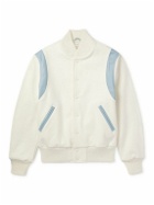 Golden Bear - The Hayes Leather-Trimmed Wool-Blend Varsity Jacket - White