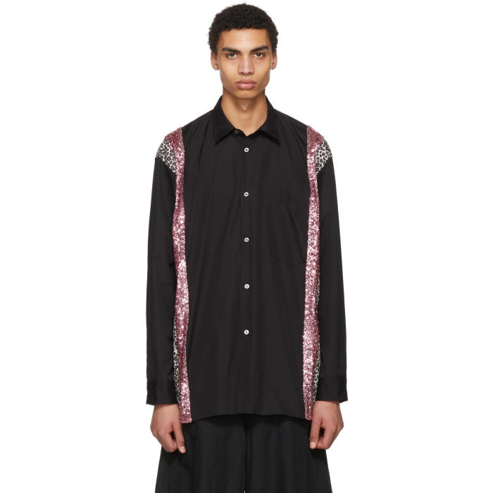 Photo: Comme des Garçons Homme Plus Black and Pink Sequin and Animal Print Shirt