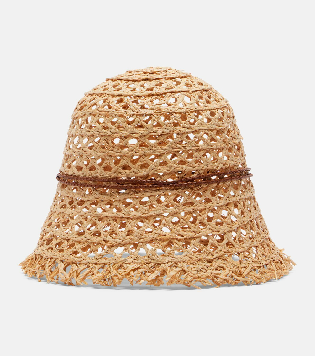 Ruslan Baginskiy Leather-trimmed straw bucket hat