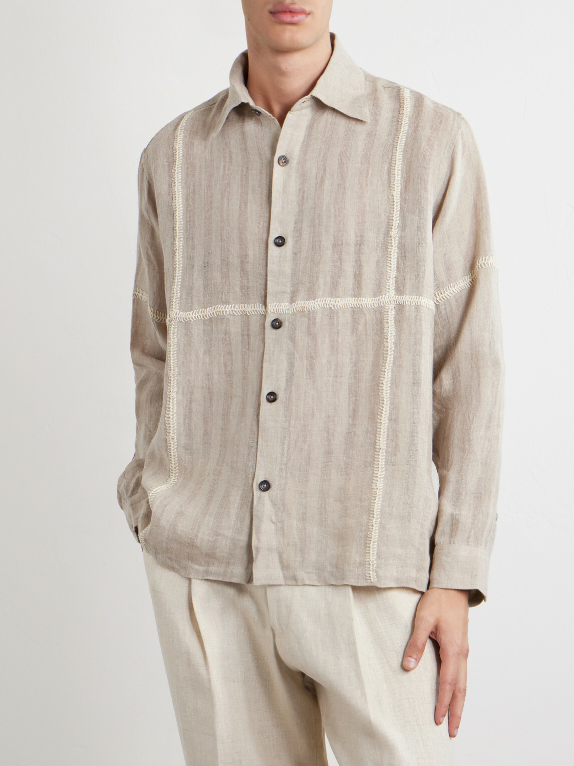 Kartik Research - Rabari Embroidered Linen Shirt - Neutrals
