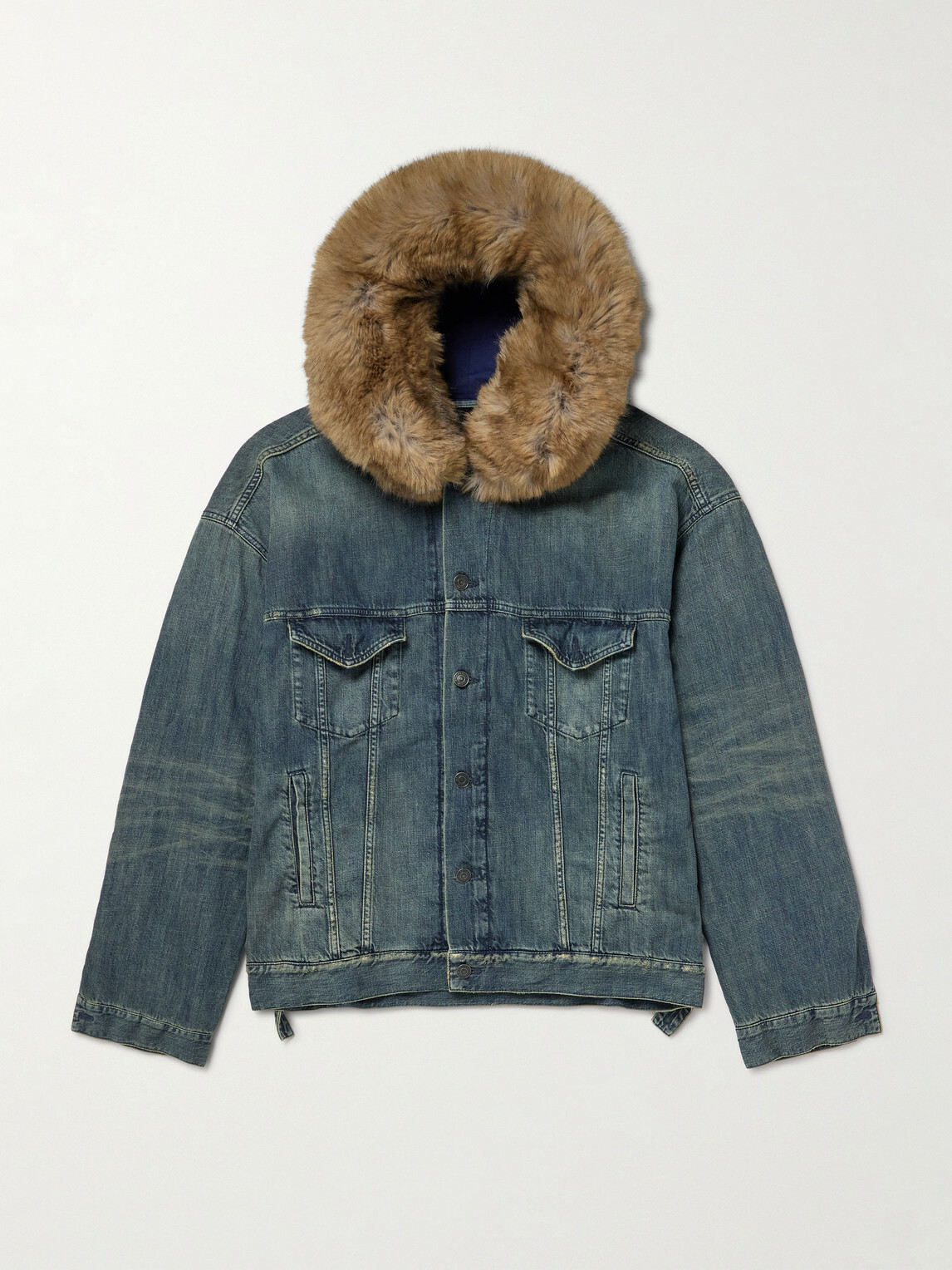 Balenciaga - Plush-Trimmed Hooded Denim Jacket - Blue