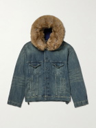 Balenciaga - Plush-Trimmed Hooded Denim Jacket - Blue