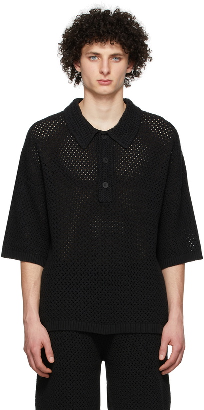 Photo: Helmut Lang Black Pointelle Knit Polo