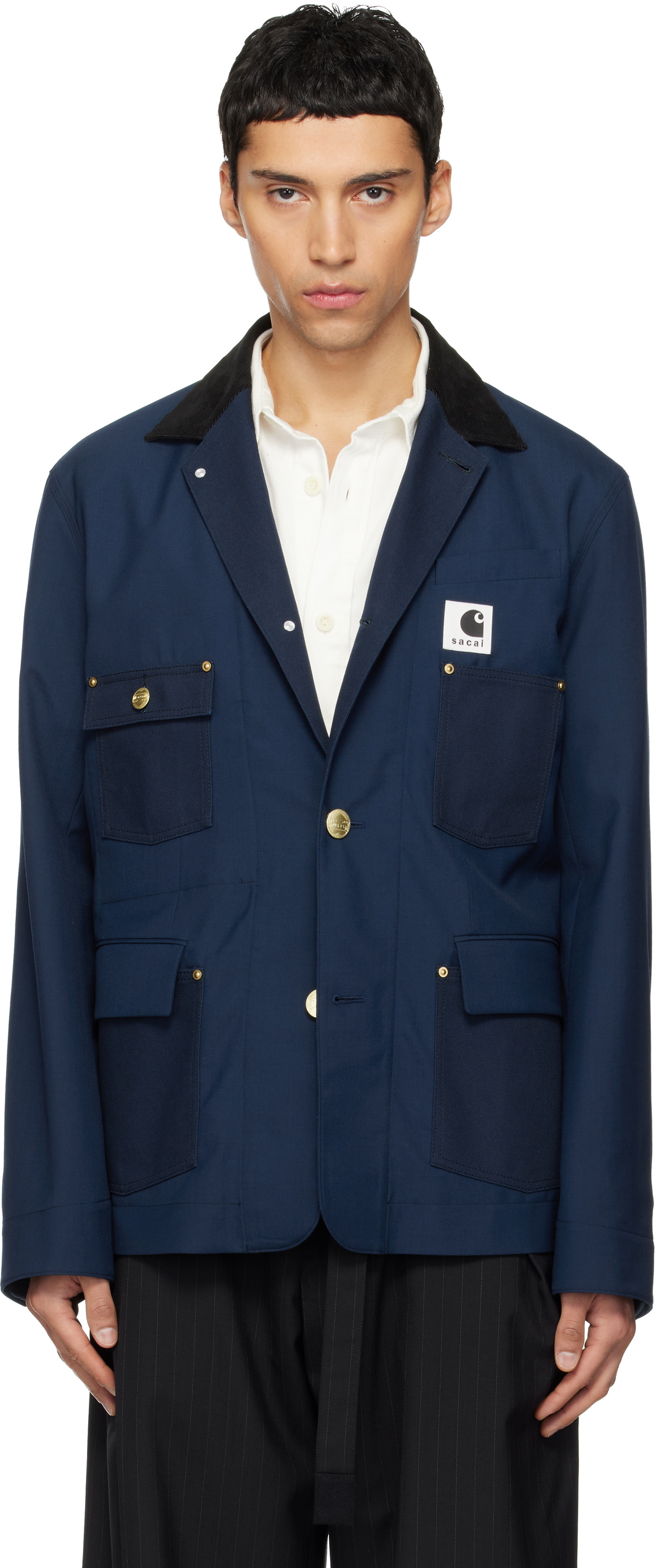 Sacai Black & Navy Melton Wool Jacket Sacai