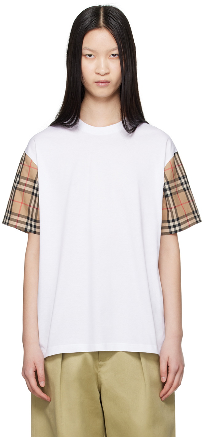 Burberry White Check Sleeve T-Shirt Burberry