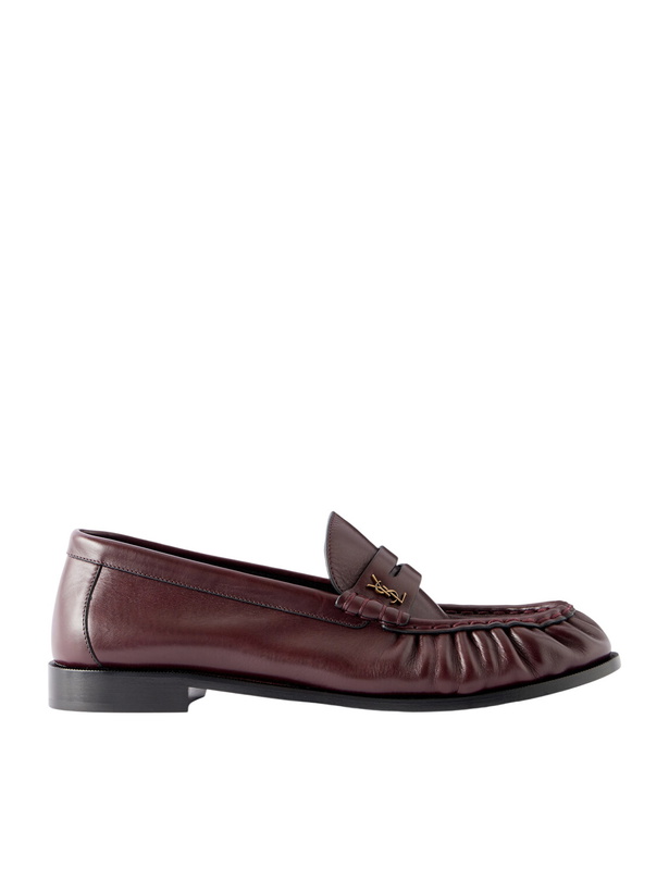 Photo: SAINT LAURENT - Logo-Embellished Leather Penny Loafers - Red