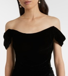 Costarellos Embellished off-shoulder velvet gown