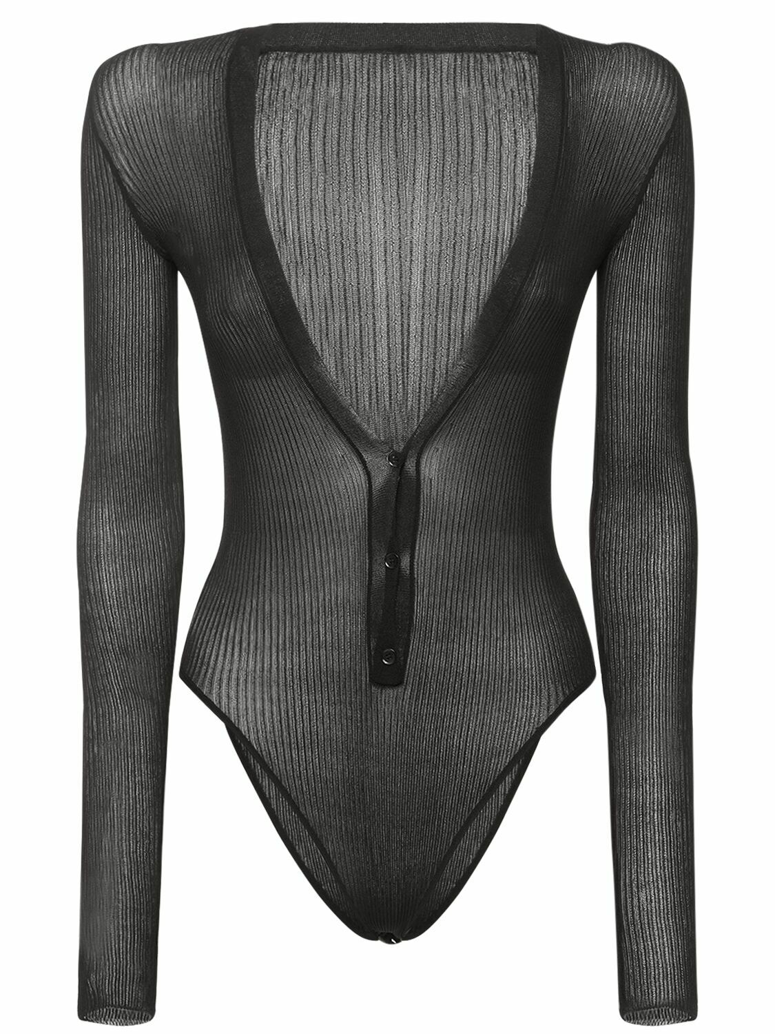 PETAR PETROV - Silk Knit V-neck Long Sleeve Bodysuit