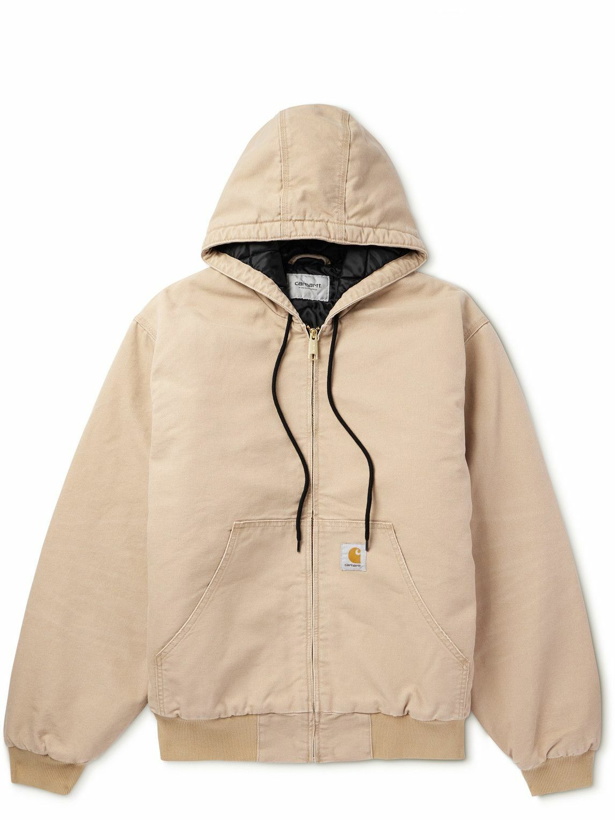 Photo: Carhartt WIP - OG Active Logo-Appliquéd Padded Cotton-Canvas Hooded Jacket - Neutrals