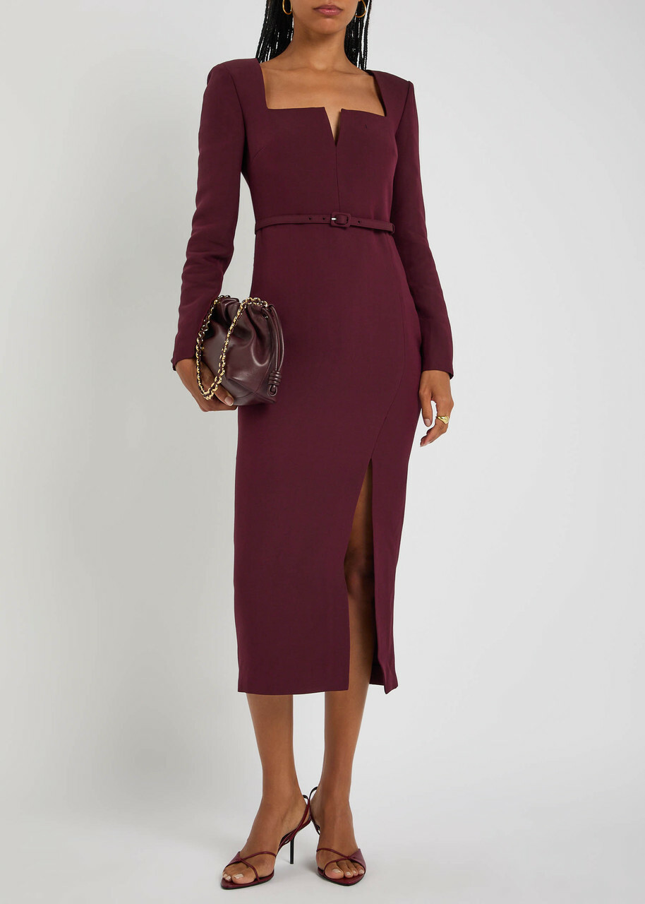 Roland Mouret Cutout Wool and Silk-blend Midi Dress Burgundy