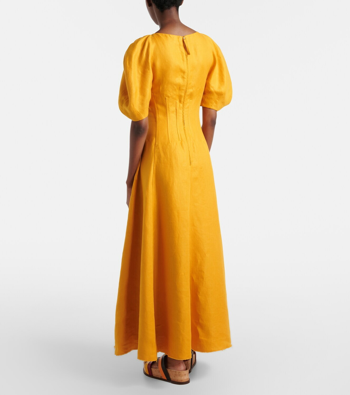 Gabriela Hearst Ranya puff-sleeve linen twill maxi dress