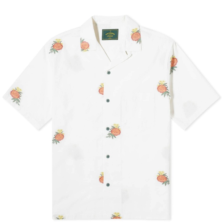 Photo: Portuguese Flannel Men's Embroidered Bouquet Vacation Shirt in White