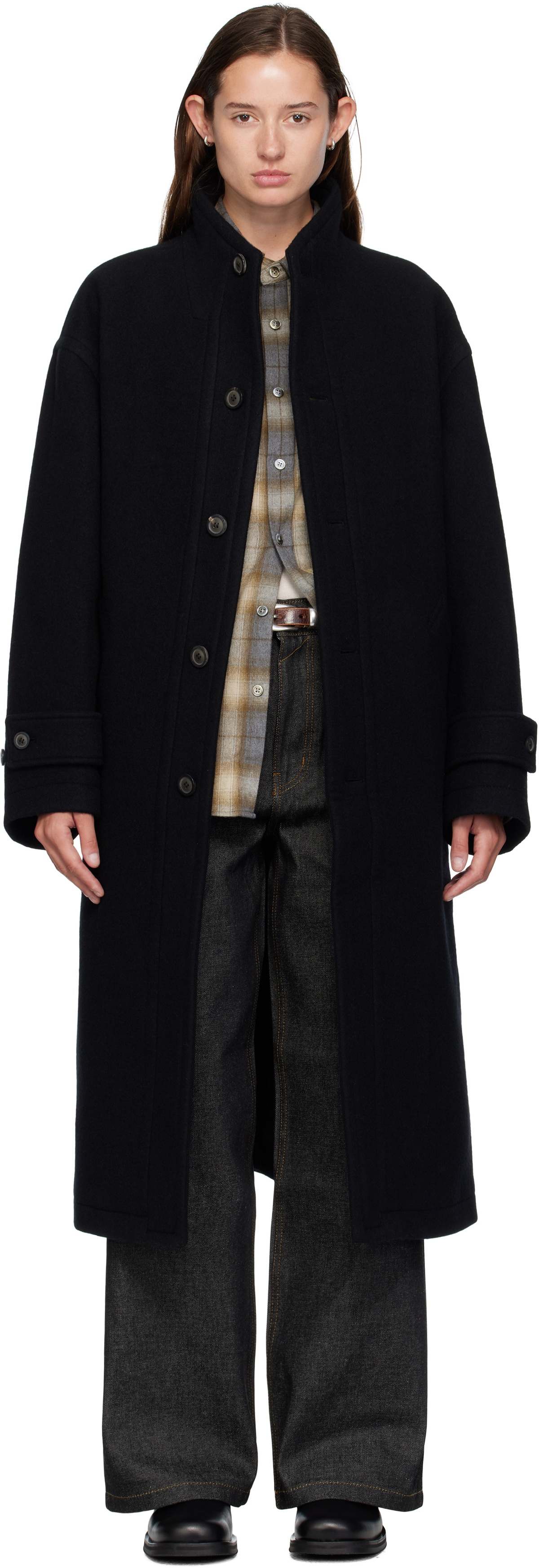 COOR Black Virgin Wool High-Neck Coat