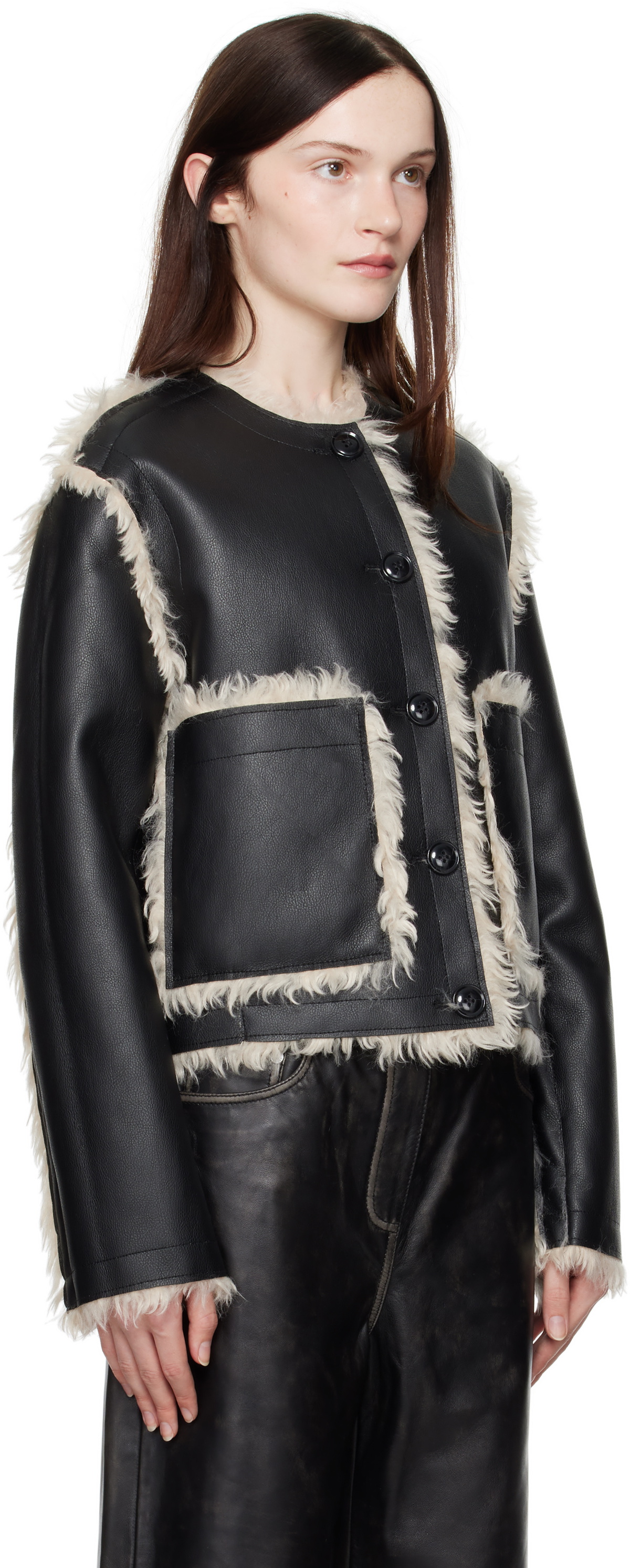 Stand Studio Black Lucine Reversible Faux-Leather Jacket