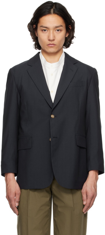 Photo: YLÈVE Navy Wool Chambray Blazer