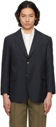 YLÈVE Navy Wool Chambray Blazer