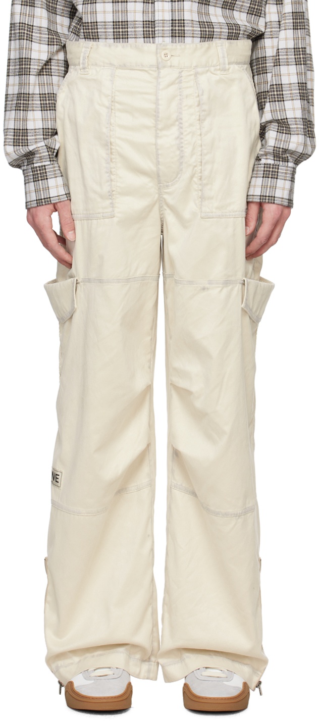 Photo: Acne Studios Off-White Faded Faux-Leather Cargo Pants
