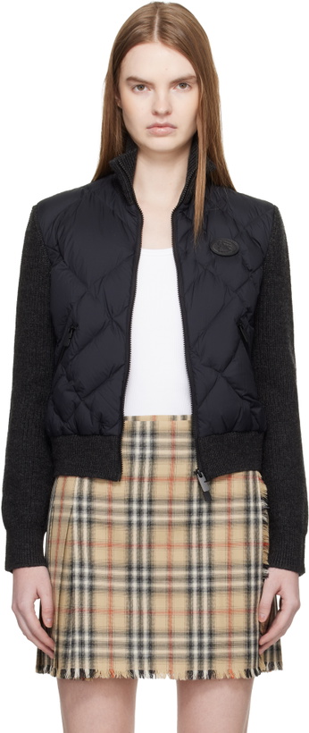 Photo: Burberry Black Check-Stitch Nylon & Wool Bomber Jacket