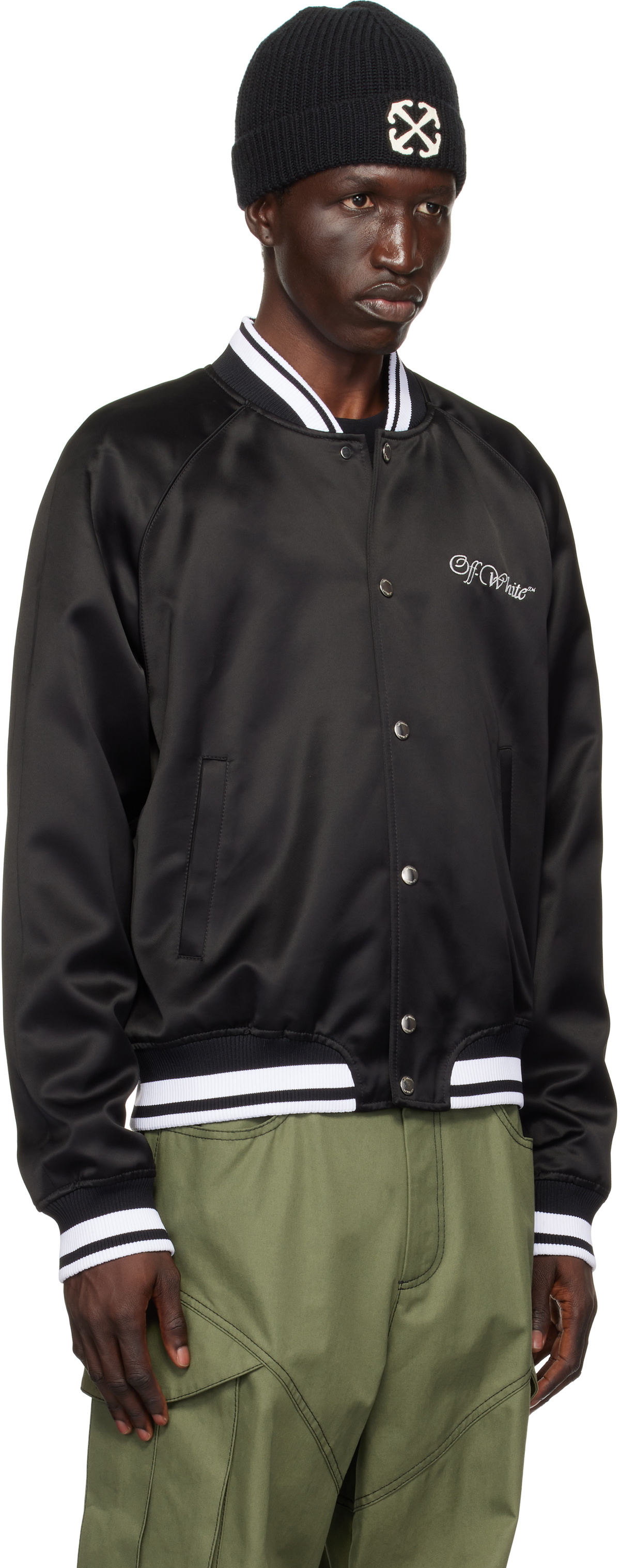 Off-White Black College Satin Bomber Jacket