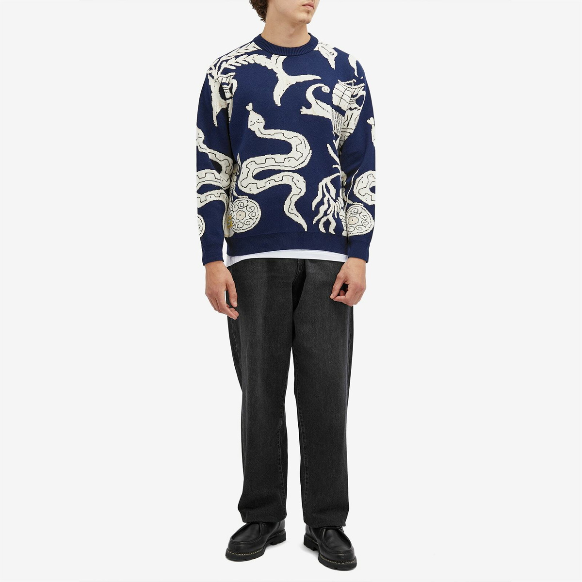 Percival Men's Grecian Freize Crew Neck Sweater in Navy
