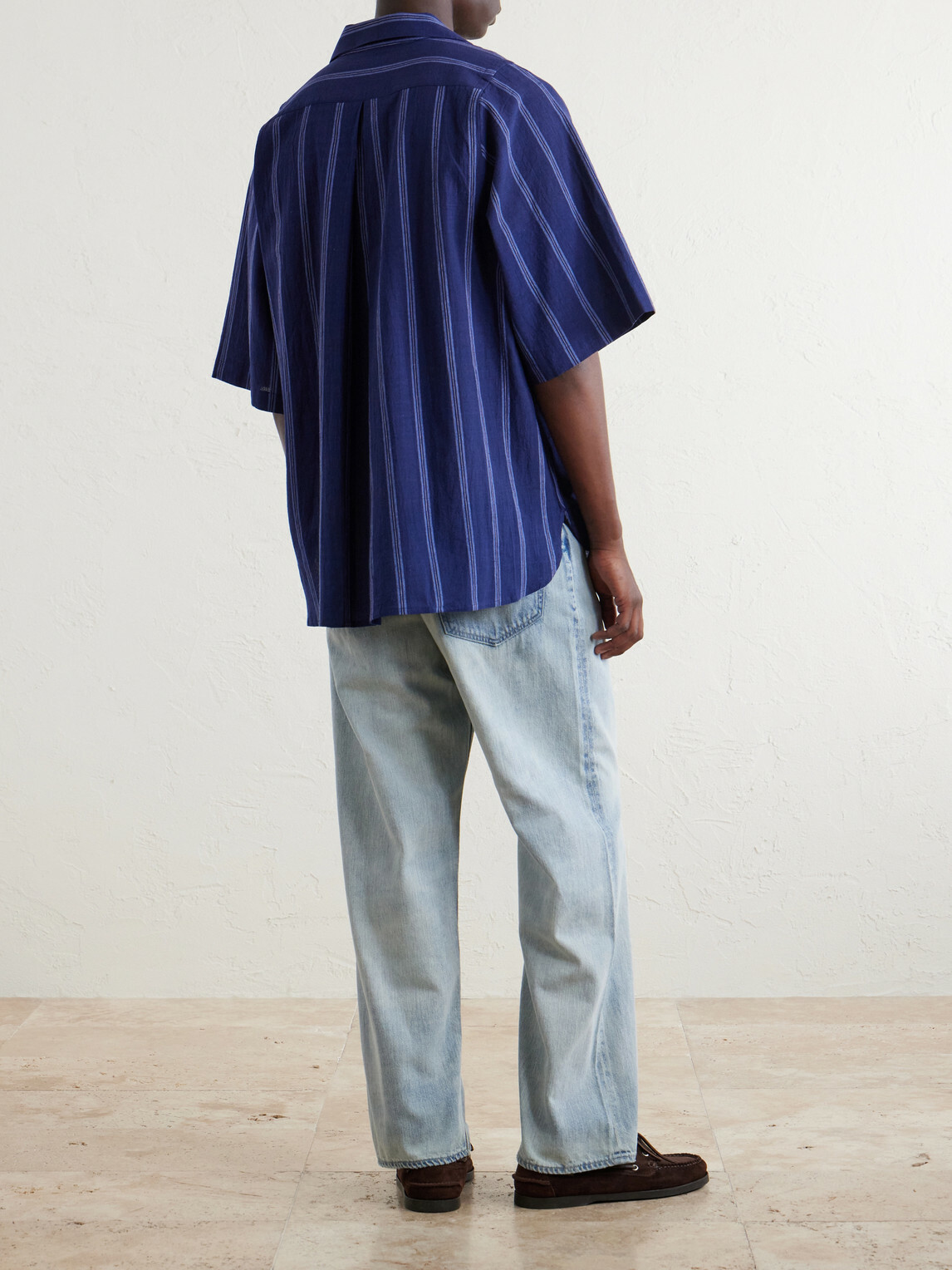 Kardo - Yusuke Camp-Collar Striped Cotton Shirt - Blue