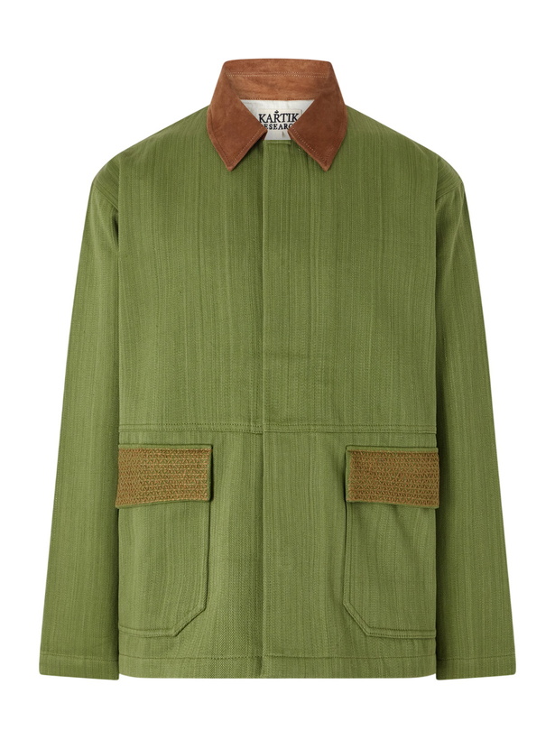 Photo: Kartik Research - Jodhpur Embroidered Suede-Trimmed Cotton Jacket - Green