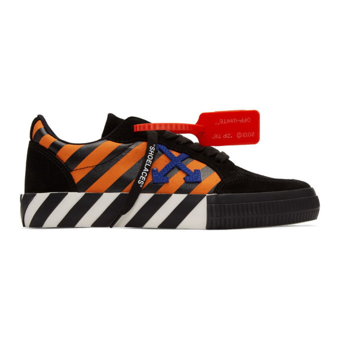 Photo: Off-White Black and Orange Low Vulcanized Diag Sneakers