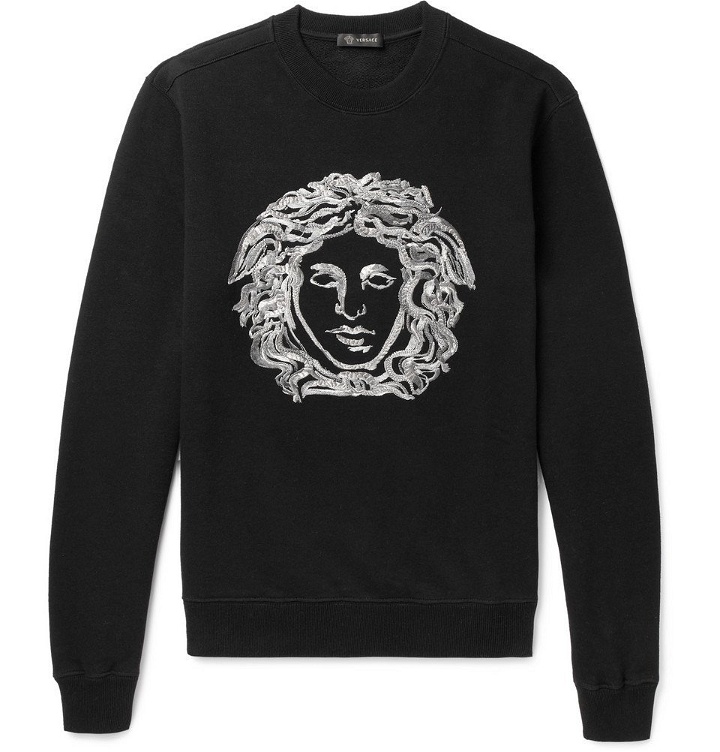 Photo: Versace - Embroidered Cotton-Blend Jersey Sweatshirt - Men - Black