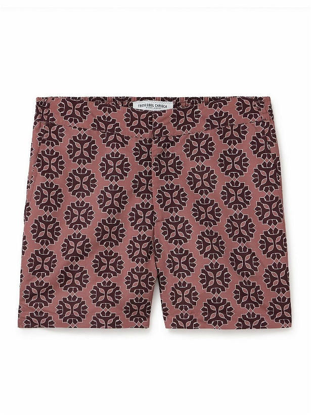 Photo: Frescobol Carioca - Classic Slim-Fit Mid-Length Printed Recycled Swim Shorts - Red