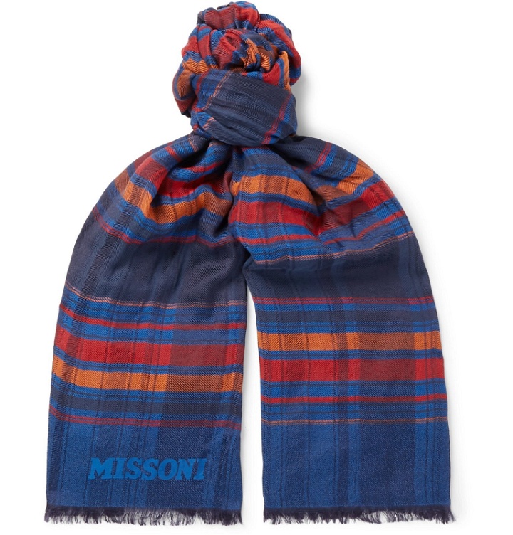 Photo: Missoni - Striped Fringed Cotton and Silk-Blend Scarf - Multi